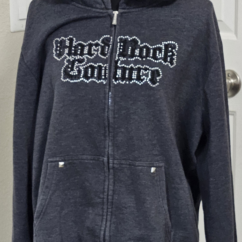 Hard Rock Cafe Charcoal Gray Zip Hoodie with Silver Zipper